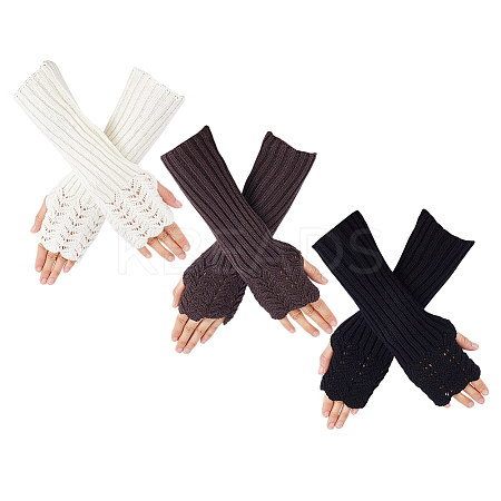 3Pairs 3 Colors Acrylic Fibers Long Knitted Fingerless Gloves AJEW-GA0008-18-1
