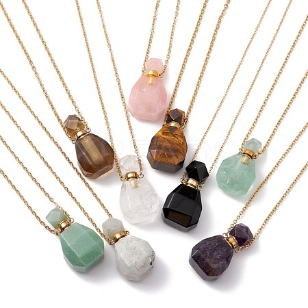 Openable Faceted Natural & Synthetic Mixed Stone Perfume Bottle Pendant Necklaces for Women NJEW-F296-04G-1