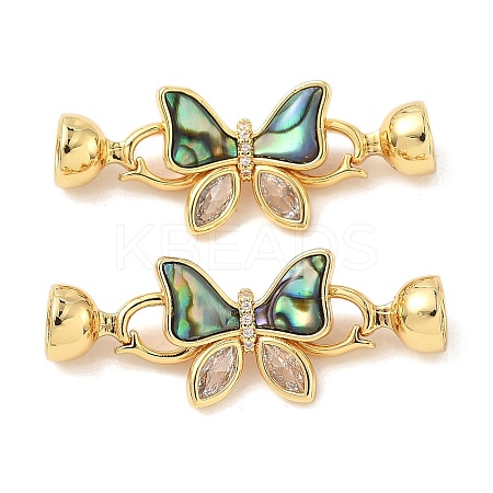 Butterfly Brass Micro Pave Clear Cubic Zirconia Fold Over Clasps KK-U059-28G-1