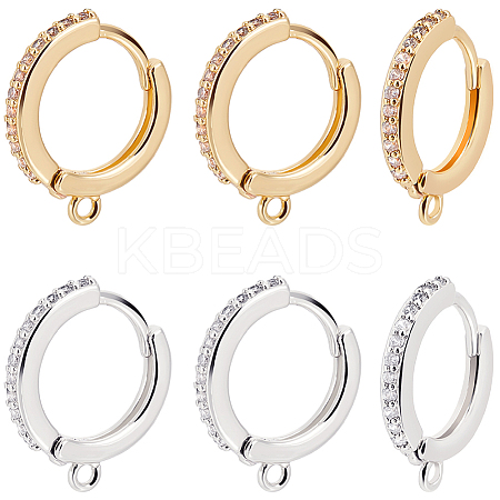 12Pcs 2 Colors Brass Micro Pave Clear Cubic Zirconia Huggie Hoop Earring Findings KK-BBC0022-91-1