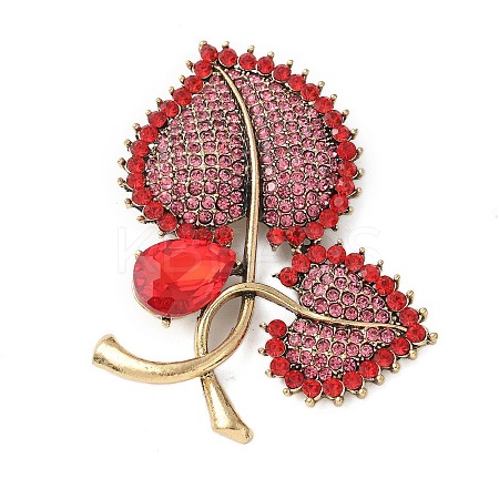 Heart-shape Leaf Zinc Alloy Rhinestones Brooches LS-JEWB-R055-04AG-01-1