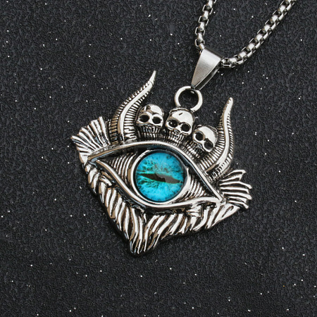 Evil Eye Skull Alloy Pave Glass Pendant 667 Stainless Steel Chain Necklaces for Men FS-WG7A50C-01-1