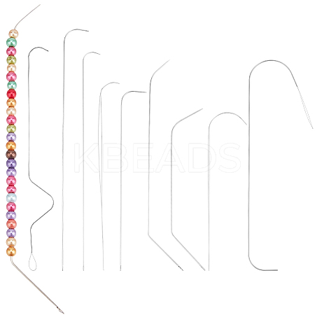 8Pcs 8 Styles Iron/304 Stainless Steel Bent Head Beading Needles for Bead Spinner TOOL-BBC0001-09-1