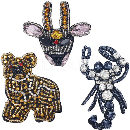 3Pcs 3 Styles Animal Rhinestone Ornament Accessories PATC-GF0001-44-1