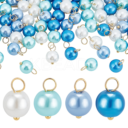 200Pcs 4 Style Pearlized Glass Pearl Pendants PALLOY-PHE00003-1