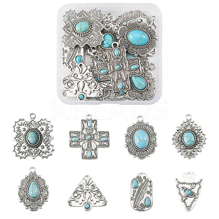 16Pcs 8 Styles Synthetic Turquoise Pendants FIND-TA0002-15-1