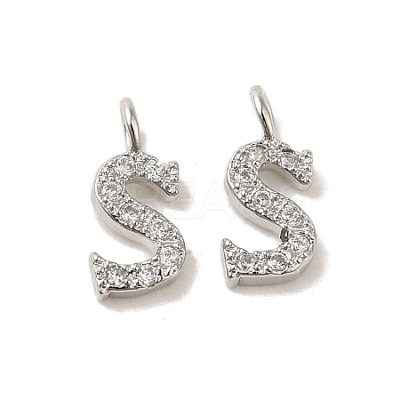 Initial Letter Brass Micro Pave Cubic Zirconia Pendants ZIRC-F008-S-1