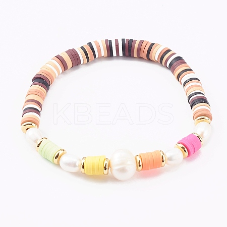 Polymer Clay Heishi Beaded Stretch Bracelets BJEW-JB06026-05-1
