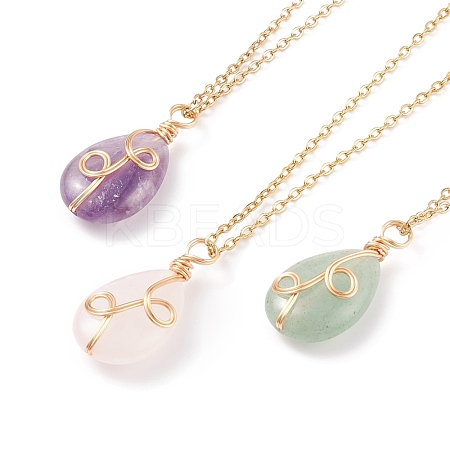 Natural Gemstone Teardrop Pendant Necklace NJEW-JN03900-1
