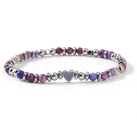 Dyed Natural Purple Imperial Jasper Round Beaded Stretch Bracelets EV1340-1-1