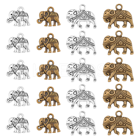 80Pcs 4 Style Tibetan Style Alloy Pendants TIBEP-AR0001-08-1