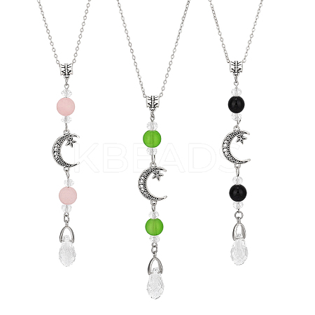 3Pcs Glass Alloy Pendant Decorations HJEW-DR00165-1