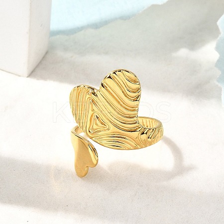304 Stainless Steel Heart Cuff Rings for Women RJEW-Z110-02G-1
