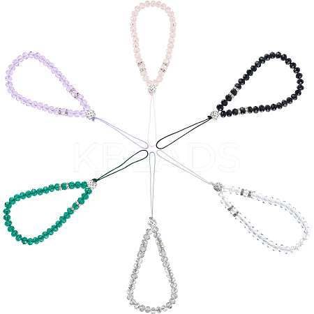 6Pcs 6 Colors Glass & Rhinestone Beaded Phone Hand Strap Chains AJEW-GF0008-56-1