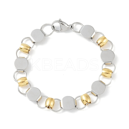 201 Stainless Steel Flat Round Link Chain Bracelets for Women Men BJEW-I316-08B-1