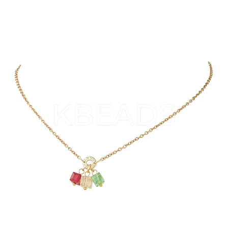 3 Cube Faceted Glass Pendant 304 Stainless Steel Cable Chain Necklaces for Women NJEW-JN05711-02-1
