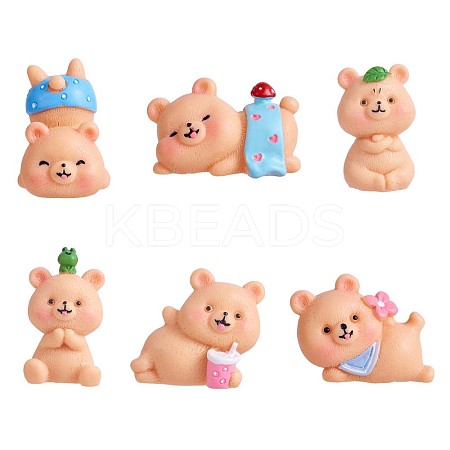 6Pcs Cute Resin Bear Figurines JX316A-1
