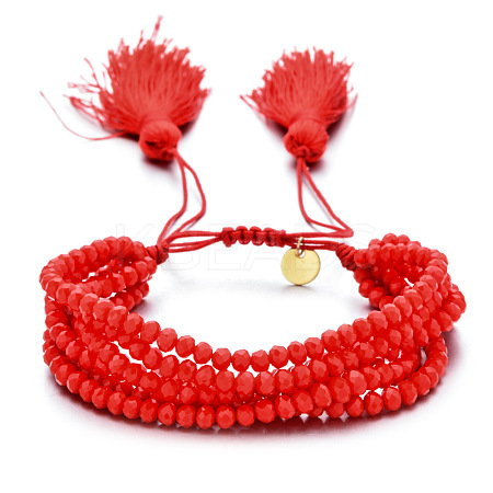 Faceted Glass Braided Bead Bracelets PS4906-1-1