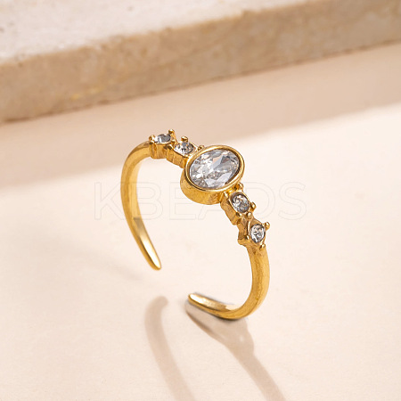 304 Stainless Steel Micro Pave Cubic Zirconia Cuff Open Rings WGC5C97-01-1