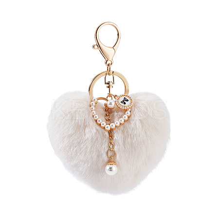 Fibre Heart Pom Pom Ball Keychain KEYC-WH0027-126A-1