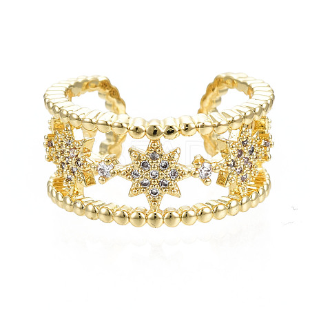 Cubic Zirconia Star Open Cuff Ring RJEW-N037-006A-1