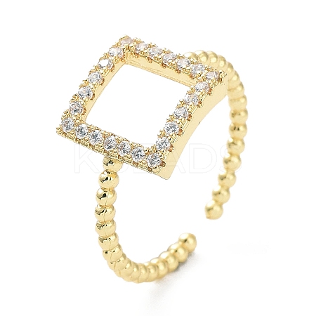 Rack Plating Brass Micro Pave Clear Cubic Zirconia Cuff Rings RJEW-C043-03G-1