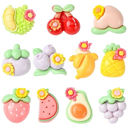 55Pcs 11 Styles Opaque Resin Decoden Flower &  Fruit Cabochons RESI-CJ0004-10-1