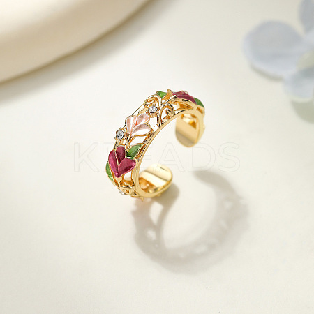 Brass Rhinestone Cuff Open Rings WG664C4-03-1