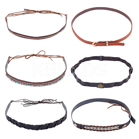 6Pcs 6 Styles Imitation Leather & Alloy Cowboy Hat Bands DIY-HY0003-06-1