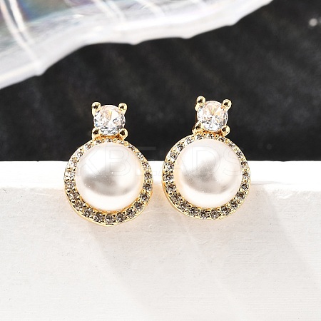 Round Brass Micro Pave Clear Cubic Zirconia Stud Earrings EJEW-A135-26G-1