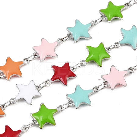 304 Stainless Steel Enamel Starfish Link Chains CHS-F023-01D-P-1