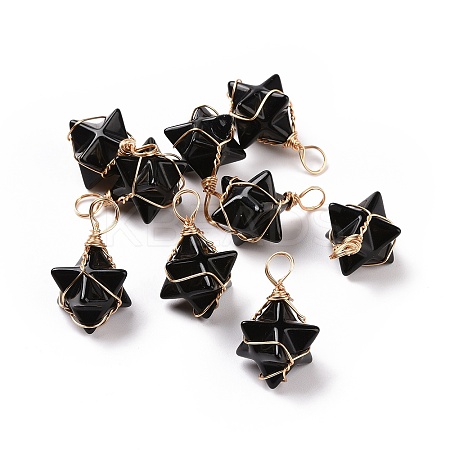Natural Obsidian Copper Wire Wrapped Pendants G-B041-02G-16-1