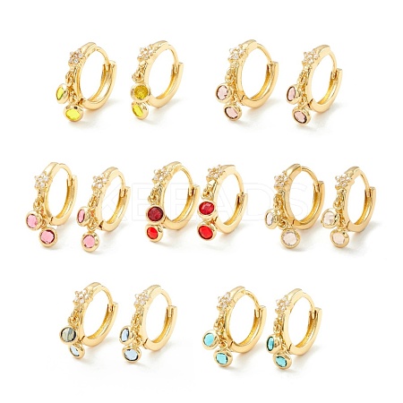 Star Cubic Zirconia Hoop Earrings with Flat Round Drop EJEW-P196-19G-1