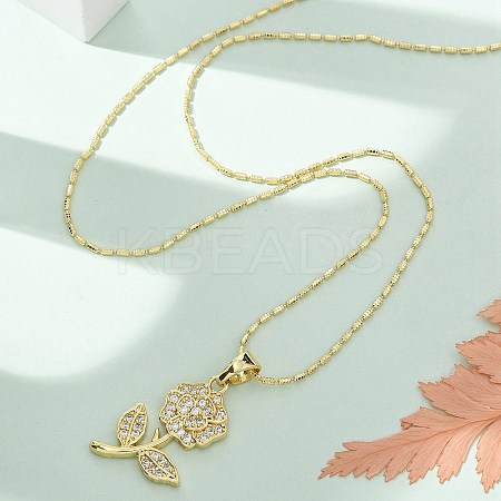 Brass Micro Pave Clear Cubic Zirconia Pendant Necklaces for Women NJEW-M084-02G-01-1