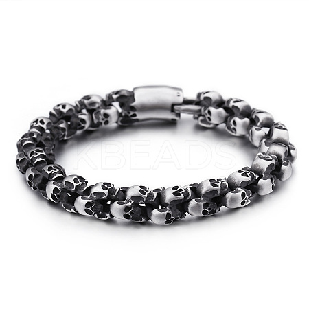 Titanium Steel Skull Link Chain Bracelet for Men WG51201-11-1