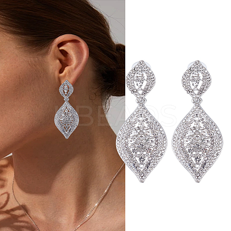 1 Pair Rhinestone Horse Eye Dangle Stud Earrings EJEW-LP0002-92A-1