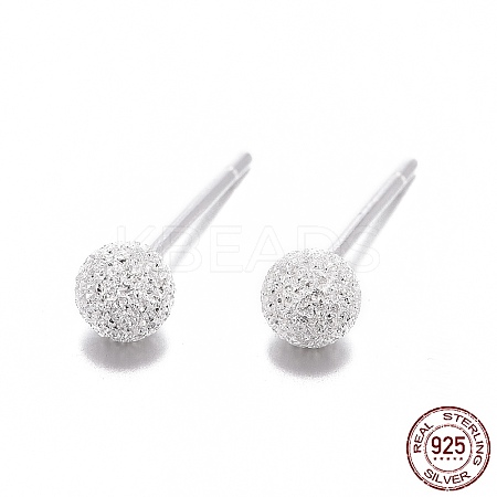 Textured 925 Sterling Silver Ball Stud Earrings X-EJEW-L202-004A-1