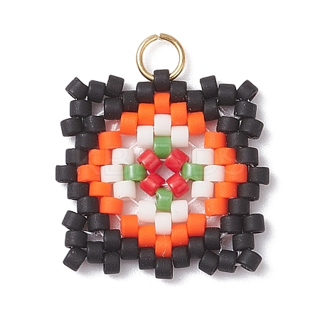 Handmade Glass Seed Beaded  Window Lattice Pattern Shape Pendants PALLOY-MZ00929-01-1