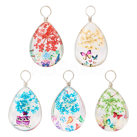 5Pcs Transparent Glass Pendants GLAA-TA0002-82-1