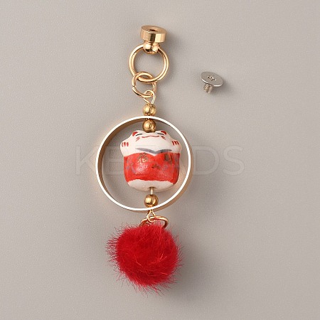 Ceramic Lucky Cat Small Pendant Mobile Phone Decoration FIND-WH0150-45A-1