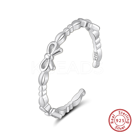 Rhodium Plated Bowknot 925 Sterling Silver Open Cuff Rings for Women STER-P065-19P-1