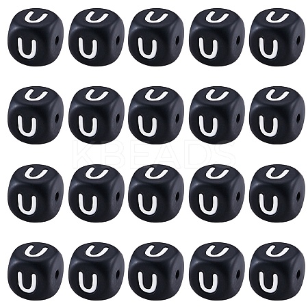 20Pcs Black Cube Letter Silicone Beads 12x12x12mm Square Dice Alphabet Beads with 2mm Hole Spacer Loose Letter Beads for Bracelet Necklace Jewelry Making JX433U-1