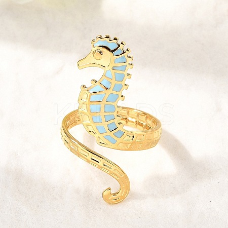 Ocean Theme 304 Stainless Steel & Enamel Cuff Rings for Women RJEW-F192-01B-G-1