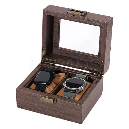 2-Slot Wood Covered with PU Leather Watch Storage Boxes with Glass Visible Window Hinged Lids and Lint Pillows Inside CON-WH0113-10A-1