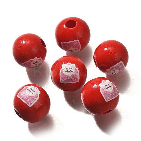 Valentine's Day Element Printed Wood Beads WOOD-R002-01-18-1