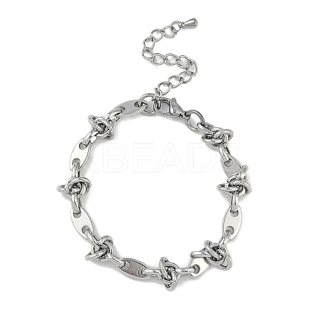 304 Stainless Steel Oval & Knot Link Bracelets for Men Women BJEW-G725-01P-1