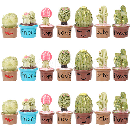 21Pcs 7 Style Resin Mini Cactus Bonsai Display Decorations AJEW-CP0005-41-1