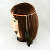 Woman's Dyed Feather Braided Suede Cord Headbands OHAR-R184-05-2