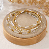 5Pcs Glass & Metal Gold & White Beaded Bracelet Sets AB9103-3-3