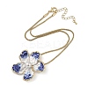 Alloy Blue Enamel Camellia Flower Pendant Necklaces NJEW-B113-02-3